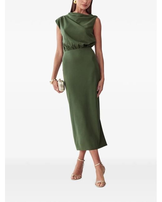ST MRLO Green Draped Elasticated-Waist Midi Dress