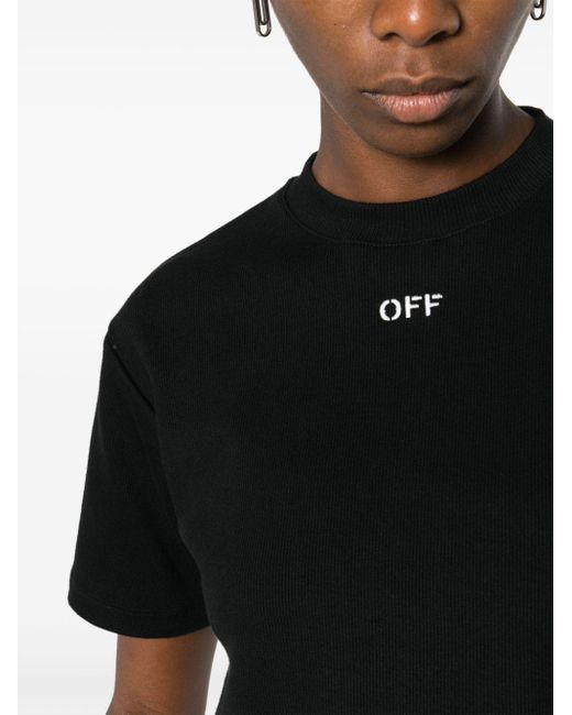 Off-White c/o Virgil Abloh Uit Wit Bijgesneden T -shirt Met Off -borduurwerk in het Black