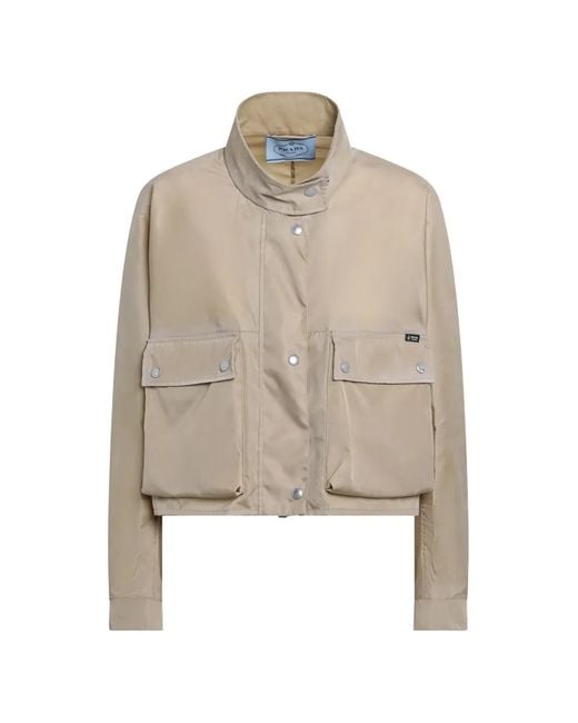 Prada Natural High-Neck Cropped Jacket