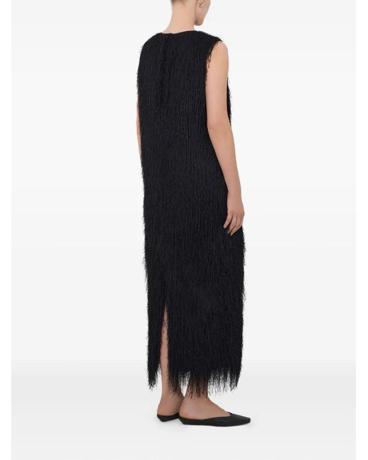 Loulou de Saison Black Tiwa Fringed Midi Dress