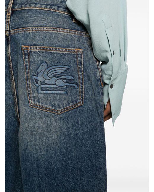 Pantalones vaqueros cortos con bordado Pegaso Etro de hombre de color Blue