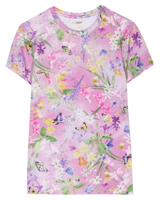 L'Agence Pink Botanical-print T-shirt