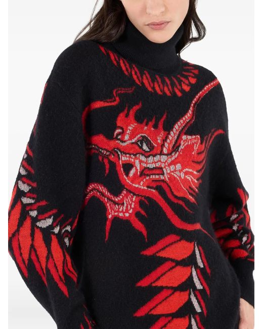 Roberto Cavalli Red Dragon-Motif Turtleneck Sweater