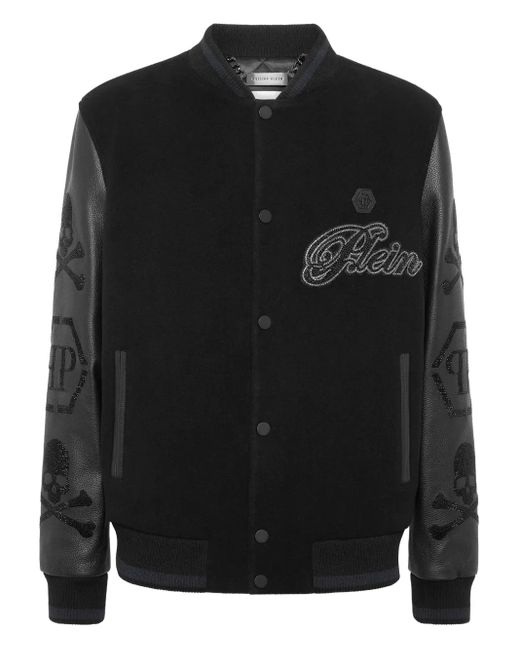 Philipp Plein Black Skull-Embellished Bomber Jacket for men