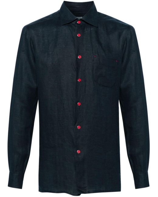 Kiton Blue Spread-collar Linen Shirt for men