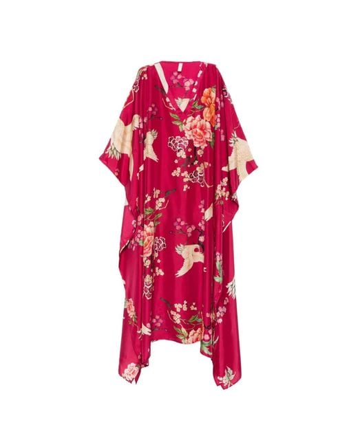 Dolci Follie Red Floral-Print Maxi Kaftan