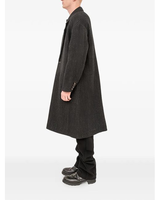 DEVOA Black Striped Wool Single-Breasted Coat for men