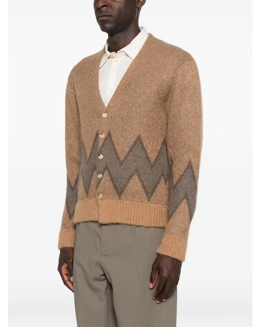 Second/Layer Brown Chevy Geometric-Pattern Cardigan for men