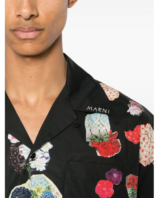 Marni Black Floral-print Cotton Shirt for men
