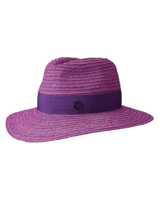 Maison Michel Purple Henrietta Straw Fedora Hat
