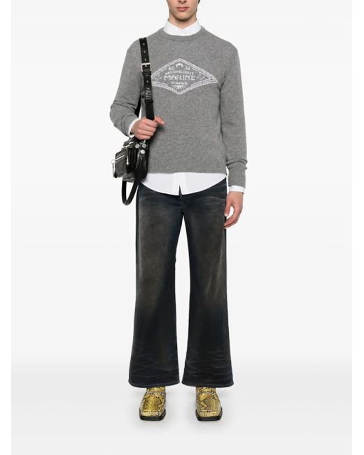 MARINE SERRE Gray Logo-Intarsia Knit Sweater for men