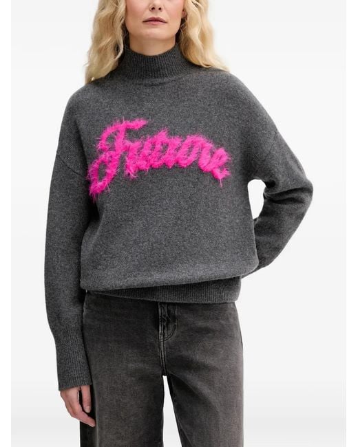 From Future Gray Mock Neck Text Sweater