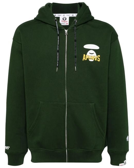 Aape By A Bathing Ape Green Logo-Print Cotton-Blend Zip-Up Hoodie for men
