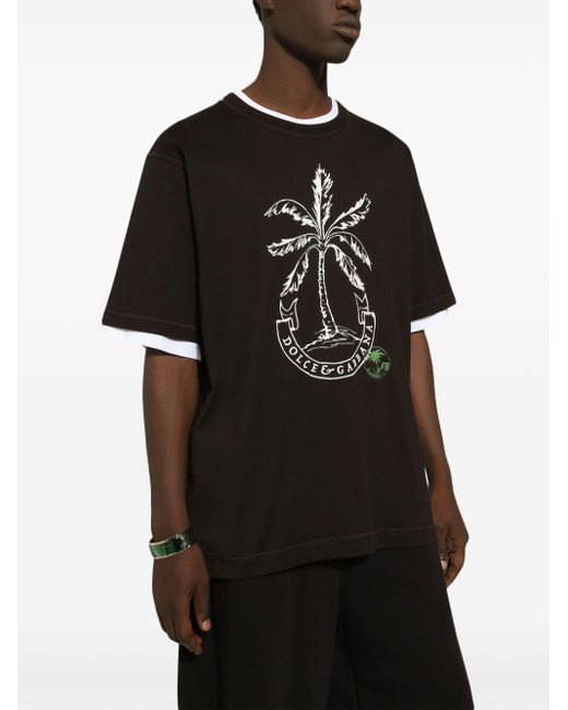 Dolce & Gabbana Black Short-Sleeved Banana-Tree-Print T-Shirt for men