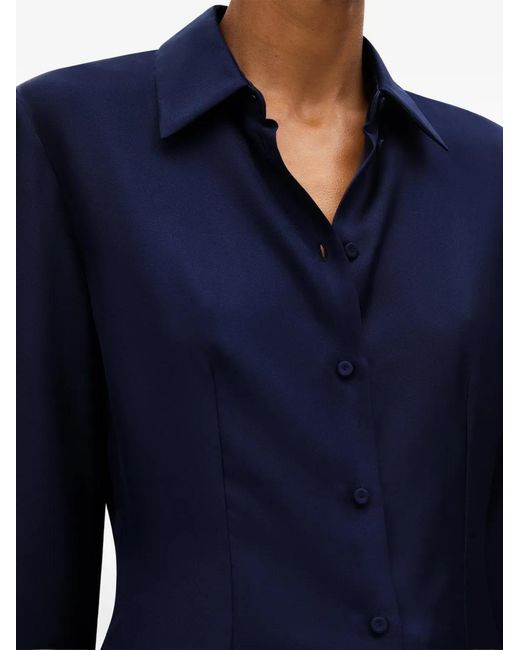 Another Tomorrow Blue Darted Fitted Shirt