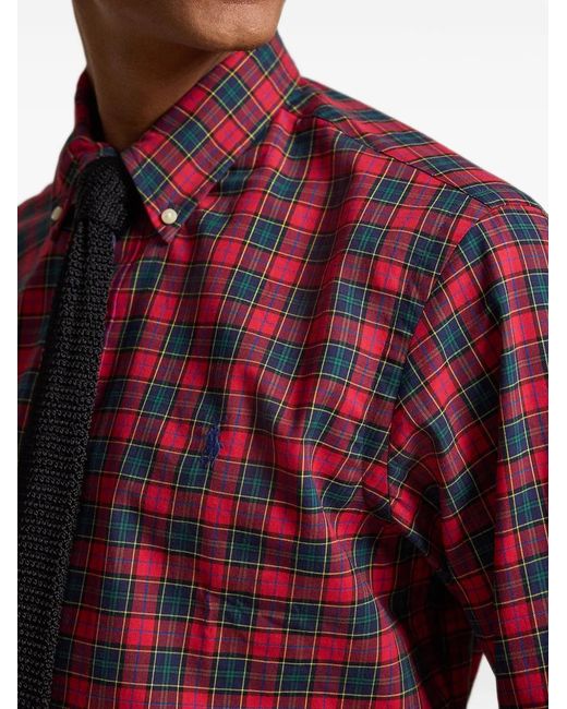 Polo Ralph Lauren Red Custom Fit Plaid Twill Shirt for men