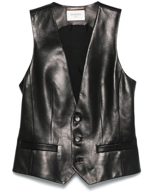 Saint Laurent Black Weste Aus Leder