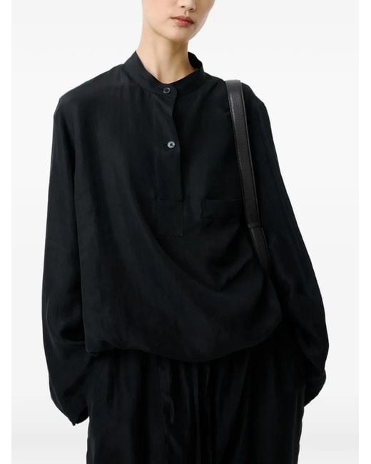 Studio Nicholson Black Baye Twill Grandad-Collar Pocket Shirt
