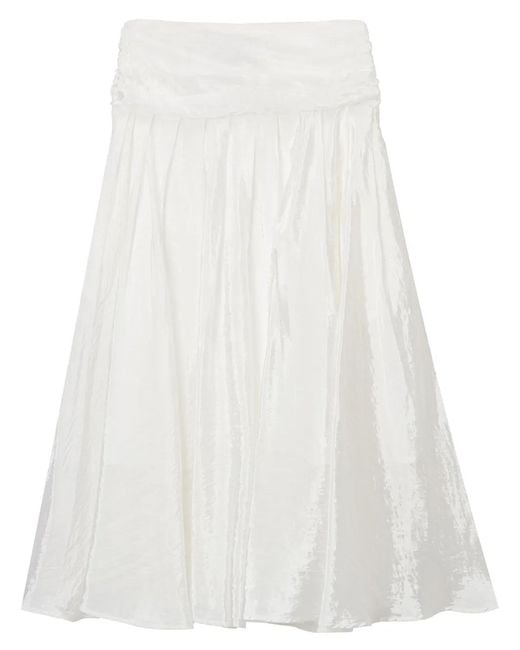 B+ AB White Pleated Midi Skirt