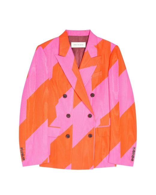 Dries Van Noten Pink Geometric-Print Double-Breasted Blazer