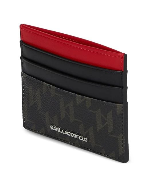 Karl Lagerfeld Red Ikon Monogram-Pattern Cardholder