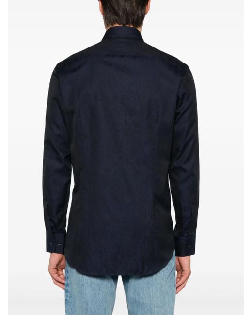 Etro Blue Paisley-Jacquard Shirt for men