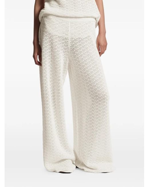 Boss White Crochet-Knit Wide-Leg Trousers