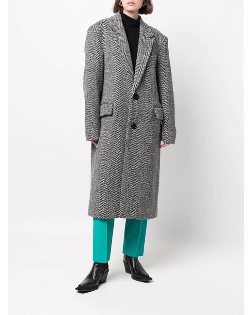 AMI Gray Chevron-Pattern Single-Breasted Coat