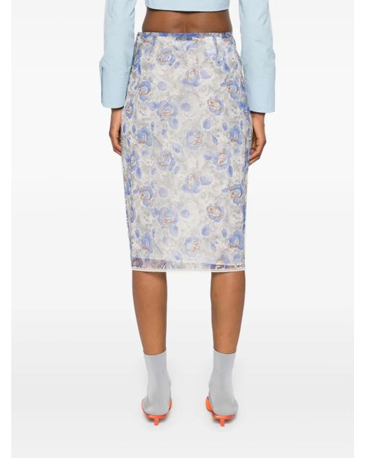 Prada フローラル ペンシルスカート White