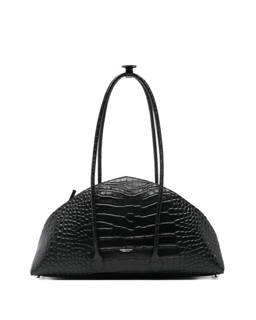 FEDERICO CINA Black Crocodile-Effect Tote Bag
