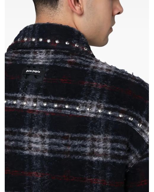 Palm Angels Blue Checked Shirt Jacket for men