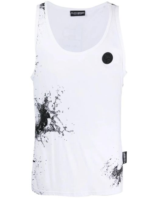Philipp Plein White Splash-Print Cotton Tank Top for men