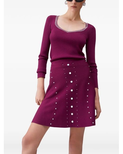 Liu Jo Purple V-Neck Studded Top