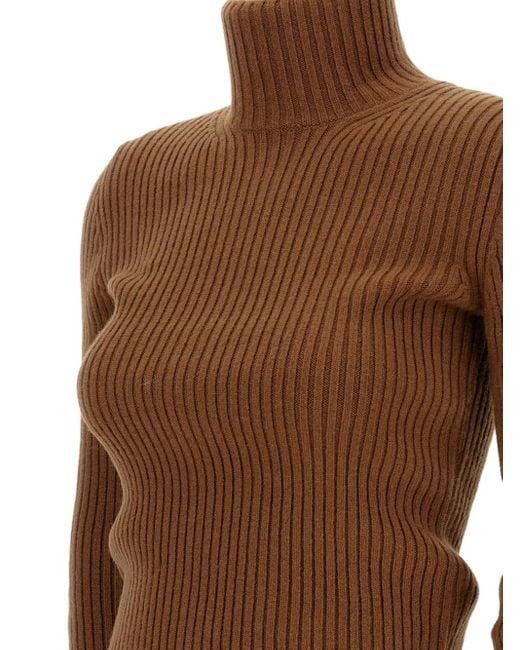 Max Mara Brown Ribbed Turtleneck Sweater
