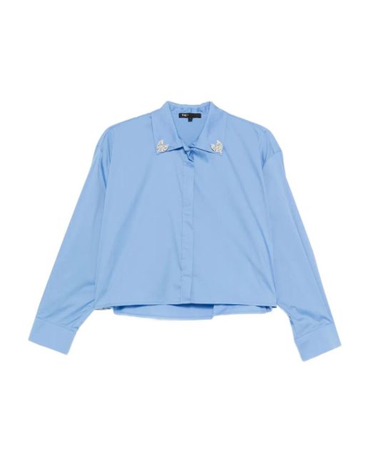 Maje Blue Brooch-Detail Blouse