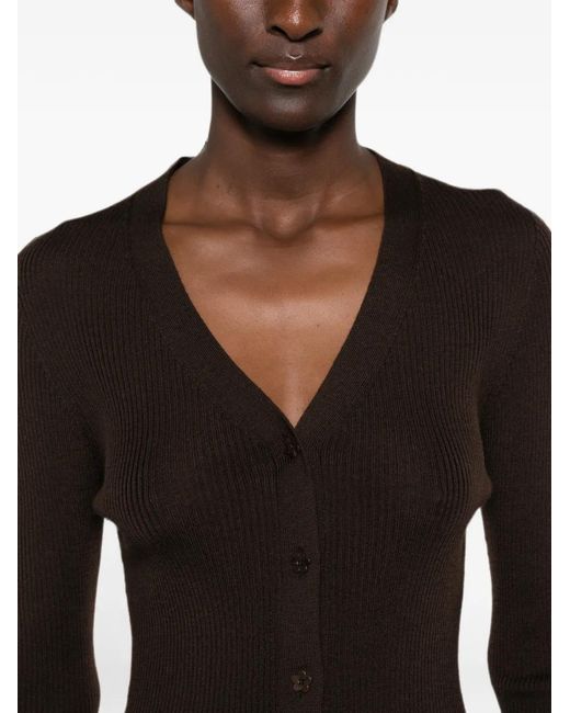 CECILIE BAHNSEN Black Ribbed V-Neck Cardigan