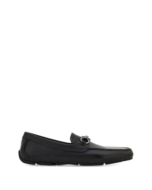 Ferragamo Black Gancini Ornament Driver Loafers for men