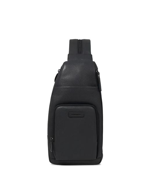 Piquadro Black Modus Restyling Leather Sling Bag for men