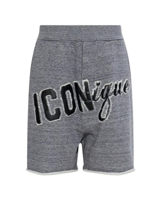 DSquared² Gray Appliqué Frayed Shorts
