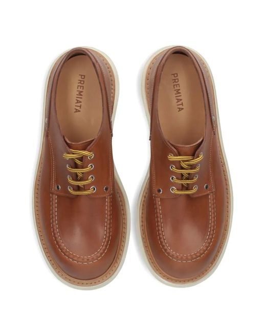 Premiata Brown Platform Stitched Leather Shoes for men