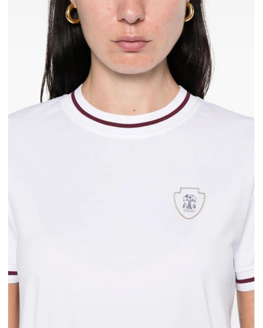 Brunello Cucinelli White Cotton Jersey Logo T-Shirt