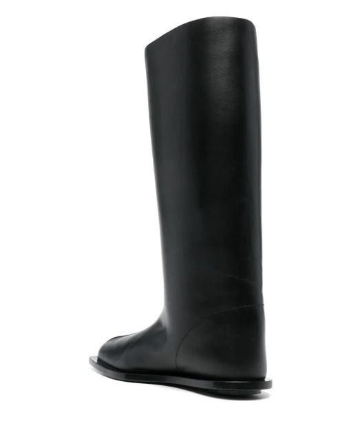 Plan C Black Smooth Leather Pointed Knee Boots