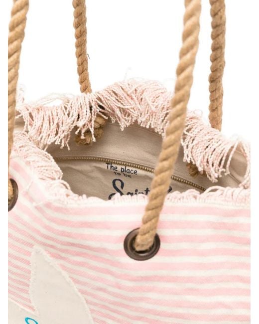 Mc2 Saint Barth Pink Striped Frayed Beach Bag