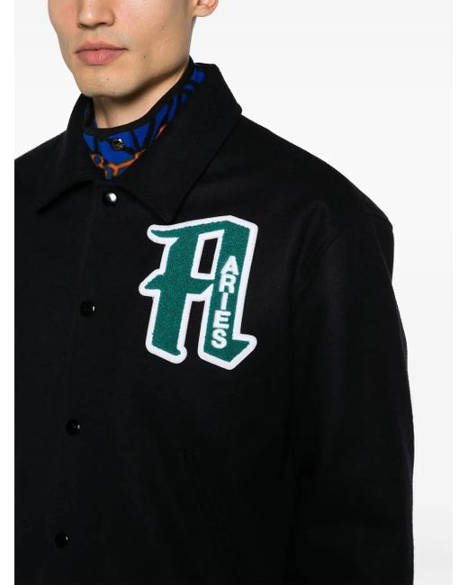 Aries Black Logo-Appliqué Varsity Jacket for men