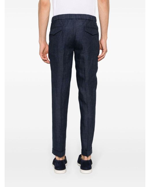 Barba Napoli Blue Mini-check Linen Trousers for men