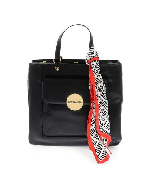 Moschino Black Logo-Plaque Tote Bag