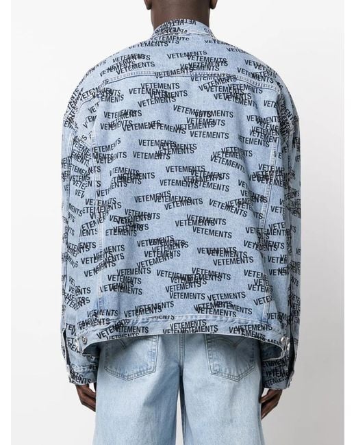 Vetements Blue Logo-Print Denim Jacket for men