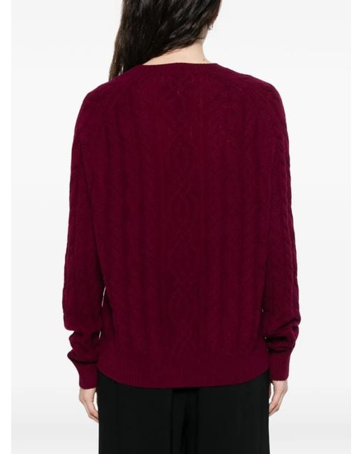 Bompard Purple Cable-Knit Round-Neck Sweater