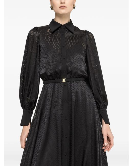 Nissa Black Robe Mi-Longue À Taille Ceinturée