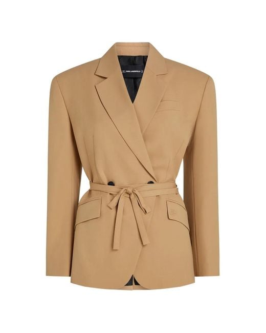 Karl Lagerfeld Natural Tie-Waist Double-Breasted Blazer